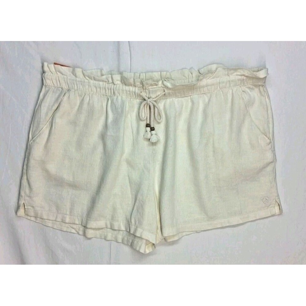 Hang Ten Women XXL Cream Elastic Drawstring Linen Shorts Beach Summer Resortwear